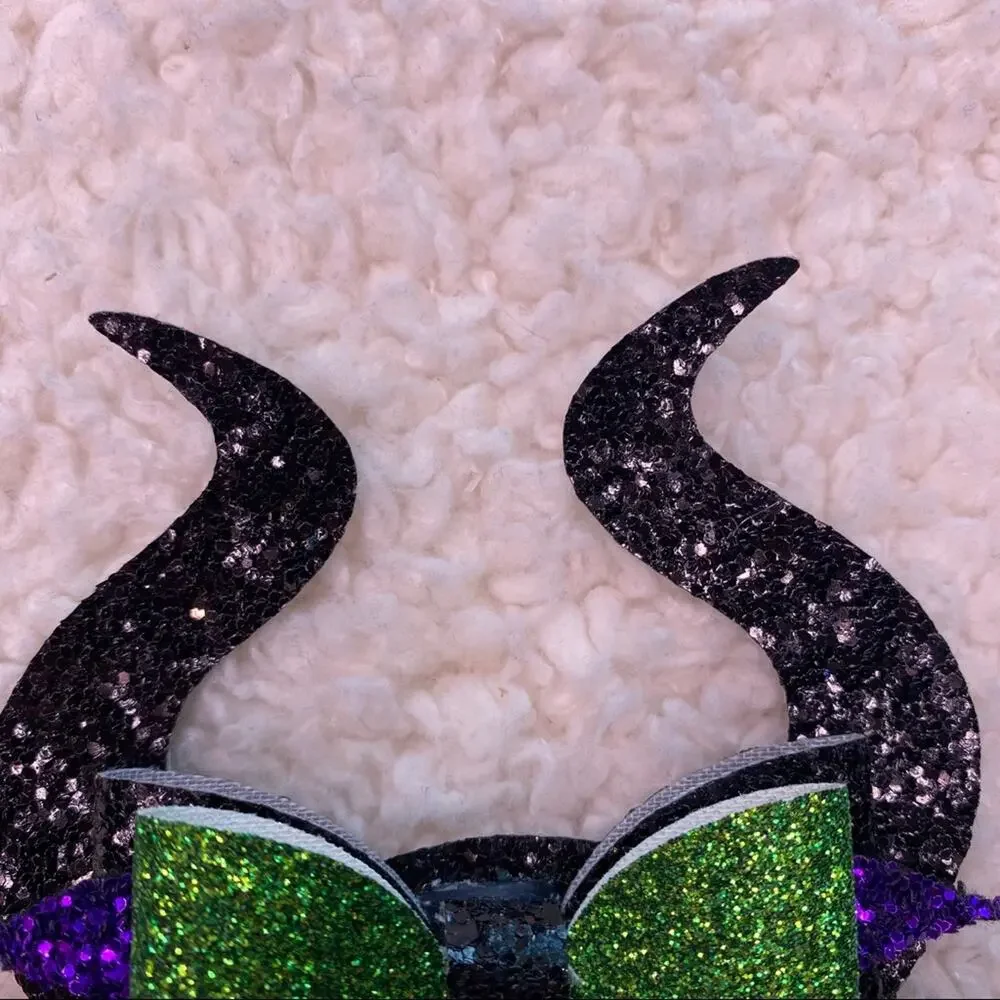 Halloween Evil Queen Black and Purple Hair Bow